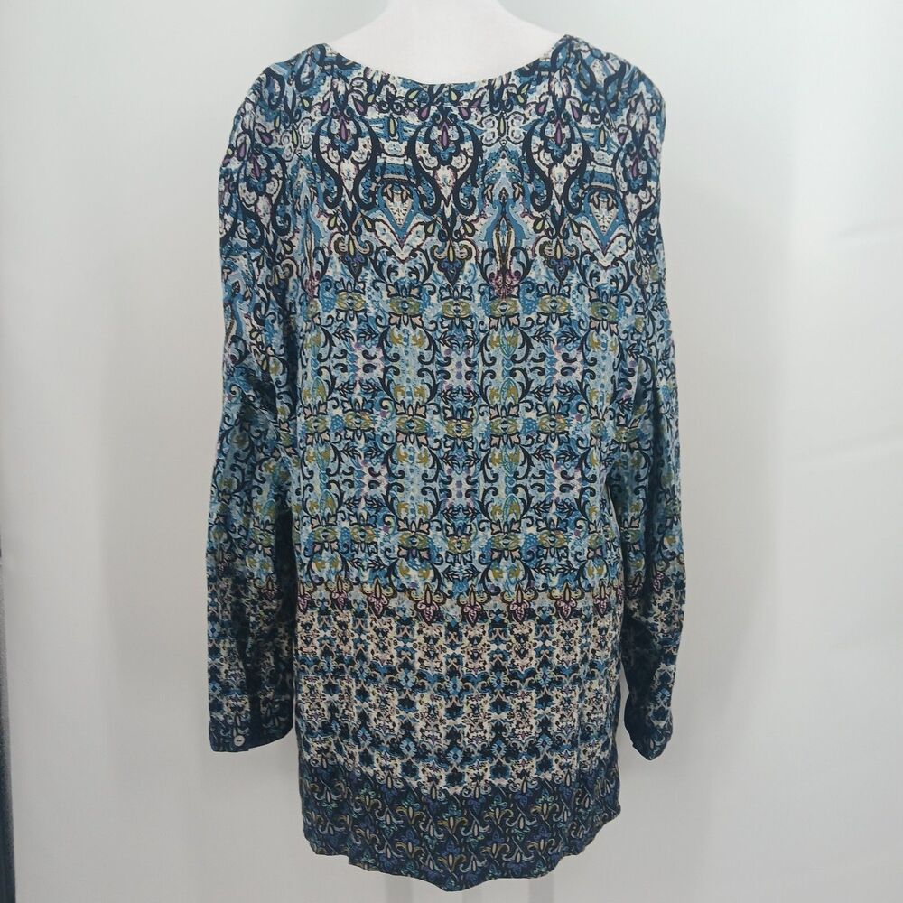 J.Jill Blue & Teal Paisley Rayon Blouse Long Sleeve Size XL tunic top - Picture 6 of 7